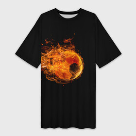 Платье-футболка 3D с принтом ОГНЕННЫЙ ФУТБОЛЬНЫЙ МЯЧ ,  |  | fireball | горящий мяч | мяч | огненный мяч | огненный футбольный мяч | огонь | пламя | файрболл | футбол | футбольный мяч