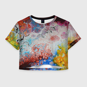 Женская футболка Crop-top 3D с принтом ЦветоТрэш , 100% полиэстер | круглая горловина, длина футболки до линии талии, рукава с отворотами | абстракция | молодежный | пестрый | цветной | яркий