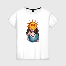 Женская футболка хлопок с принтом Девушка солнышко , 100% хлопок | прямой крой, круглый вырез горловины, длина до линии бедер, слегка спущенное плечо | аниме | девушки | модели | радость | сияние | солнце