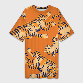 Платье-футболка 3D с принтом Тигр  паттерн ,  |  | 2022 | год тигра | китайский календарь | надписи | новый год | тигр