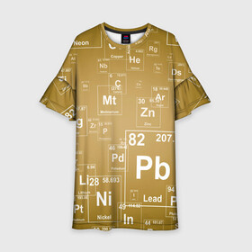 Детское платье 3D с принтом Pb - таблица Менделеева , 100% полиэстер | прямой силуэт, чуть расширенный к низу. Круглая горловина, на рукавах — воланы | Тематика изображения на принте: pb | для физиков | для химиков | менделеев | наука | песочные | свинец | студентам | таблица менделеева | физика | химия