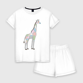 Женская пижама с шортиками хлопок с принтом Волшебный жираф , 100% хлопок | футболка прямого кроя, шорты свободные с широкой мягкой резинкой | автралия | африка | волшебство | животное | жираф | зверь | мило | милота | мозаика | редкое животное | сказка | цвета | чудо | экзотика