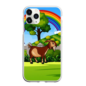 Чехол для iPhone 11 Pro матовый с принтом Козовод на Лужайке , Силикон |  | деревня | коза | козовод | природа | радуга | село