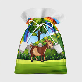 Подарочный 3D мешок с принтом Козовод на Лужайке , 100% полиэстер | Размер: 29*39 см | деревня | коза | козовод | природа | радуга | село