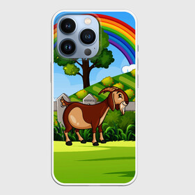 Чехол для iPhone 13 Pro с принтом Козовод на Лужайке ,  |  | деревня | коза | козовод | природа | радуга | село