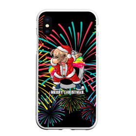 Чехол для iPhone XS Max матовый с принтом Merry Christmas Mops Dabbing. , Силикон | Область печати: задняя сторона чехла, без боковых панелей | 2022 | dabbing | happy new year | merry christmas | mops dabbing | год тигра | зима близко | нг | новогодний | новый год | новый год 2022 | рождество | салют | символ 2022 года | собака