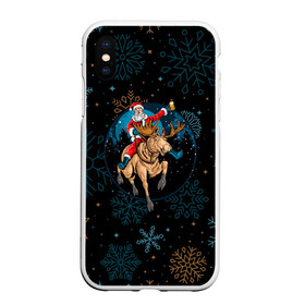 Чехол для iPhone XS Max матовый с принтом Олень и Santa. , Силикон | Область печати: задняя сторона чехла, без боковых панелей | 2022 | happy new year | merry christmas | rdnewyear22 | santa | год тигра | зима близко | нг | новогодний | новый год | новый год 2022 | олень | рождество | санта | символ 2022 года | снежинки