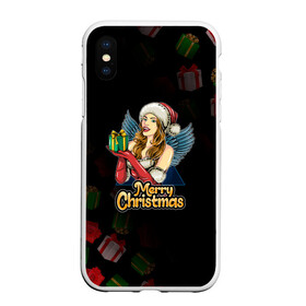 Чехол для iPhone XS Max матовый с принтом Merry Christmas Снегурочка с подарком. , Силикон | Область печати: задняя сторона чехла, без боковых панелей | 2022 | happy new year | merry christmas | год тигра | зима близко | нг | новогодний | новый год | новый год 2022 | подарки | праздник | рождество | символ 2022 года | снегурочка | снежинки