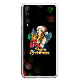 Чехол для Honor P30 с принтом Merry Christmas Снегурочка с подарком. , Силикон | Область печати: задняя сторона чехла, без боковых панелей | Тематика изображения на принте: 2022 | happy new year | merry christmas | год тигра | зима близко | нг | новогодний | новый год | новый год 2022 | подарки | праздник | рождество | символ 2022 года | снегурочка | снежинки