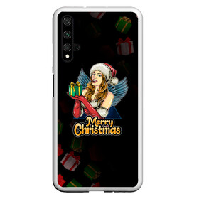 Чехол для Honor 20 с принтом Merry Christmas Снегурочка с подарком. , Силикон | Область печати: задняя сторона чехла, без боковых панелей | Тематика изображения на принте: 2022 | happy new year | merry christmas | год тигра | зима близко | нг | новогодний | новый год | новый год 2022 | подарки | праздник | рождество | символ 2022 года | снегурочка | снежинки