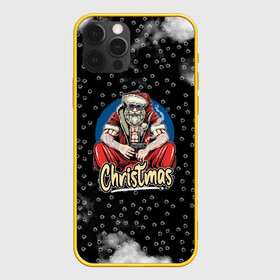 Чехол для iPhone 12 Pro с принтом Merry Christmas Santa с пистолетом. , силикон | область печати: задняя сторона чехла, без боковых панелей | 2022 | happy new year | merry christmas | santa | год тигра | зима близко | нг | новогодний | новый год | новый год 2022 | рождество | символ 2022 года | следы от пуль | снежинки