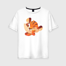 Женская футболка хлопок Oversize с принтом Хитрый тигр Новый год , 100% хлопок | свободный крой, круглый ворот, спущенный рукав, длина до линии бедер
 | 2022 | год тигра | новый год | новый год 2022 | символ года | тигр | тигренок | тигрица | тигры