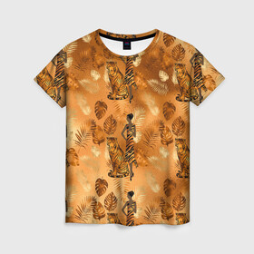 Женская футболка 3D с принтом Дама с тигром , 100% полиэфир ( синтетическое хлопкоподобное полотно) | прямой крой, круглый вырез горловины, длина до линии бедер | 2022 | год тигра | новый год | новый год 2022 | символ года | тигр | тигренок | тигрица | тигры