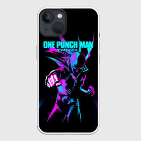 Чехол для iPhone 13 с принтом Неоновый Сайтама One Punch-Man ,  |  | hagemanto | one punch man | one punchman | onepunchman | saitama | sensei | аниме | ван панч мен | ванпанчмен | лысый плащ | манга | сайтама | сильнейший человек | учитель | человек одинудар | человек одного удара