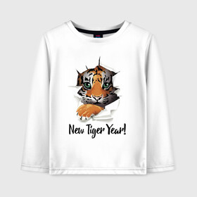 Детский лонгслив хлопок с принтом New Tiger Year , 100% хлопок | круглый вырез горловины, полуприлегающий силуэт, длина до линии бедер | eyes | holiday | muzzle | new year | paws | tiger | глаза | лапы | мордочка | новый год | праздник | тигрёнок