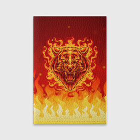 Обложка для паспорта матовая кожа с принтом Огненный тигр в пламени , натуральная матовая кожа | размер 19,3 х 13,7 см; прозрачные пластиковые крепления | огонь | пламя | символ года | тигр | хищник