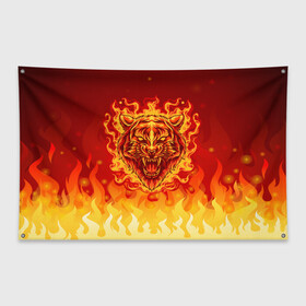 Флаг-баннер с принтом Огненный тигр в пламени , 100% полиэстер | размер 67 х 109 см, плотность ткани — 95 г/м2; по краям флага есть четыре люверса для крепления | огонь | пламя | символ года | тигр | хищник