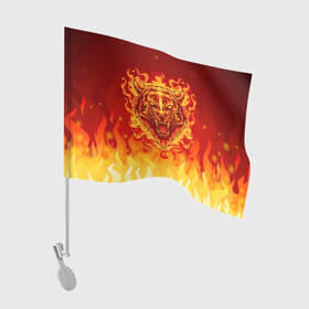 Флаг для автомобиля с принтом Огненный тигр в пламени , 100% полиэстер | Размер: 30*21 см | огонь | пламя | символ года | тигр | хищник