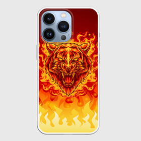 Чехол для iPhone 13 Pro с принтом Огненный тигр в пламени ,  |  | Тематика изображения на принте: огонь | пламя | символ года | тигр | хищник