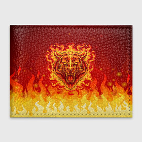 Обложка для студенческого билета с принтом Огненный тигр в пламени , натуральная кожа | Размер: 11*8 см; Печать на всей внешней стороне | огонь | пламя | символ года | тигр | хищник