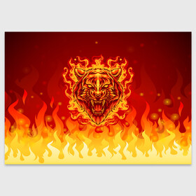 Поздравительная открытка с принтом Огненный тигр в пламени , 100% бумага | плотность бумаги 280 г/м2, матовая, на обратной стороне линовка и место для марки
 | огонь | пламя | символ года | тигр | хищник