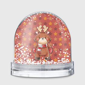 Игрушка Снежный шар с принтом Милый олень в звездах , Пластик | Изображение внутри шара печатается на глянцевой фотобумаге с двух сторон | животное | звезды | олень | олень в шарфе | рога