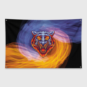 Флаг-баннер с принтом Тигр в водно-огненной стихии , 100% полиэстер | размер 67 х 109 см, плотность ткани — 95 г/м2; по краям флага есть четыре люверса для крепления | вода | огонь | символ года | стихия | тигр | хищник