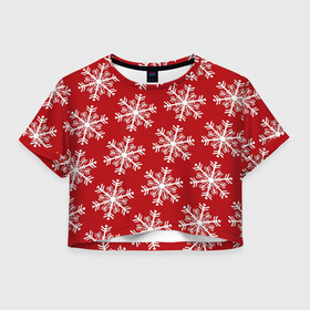 Женская футболка Crop-top 3D с принтом Новогодние Снежинки НГ , 100% полиэстер | круглая горловина, длина футболки до линии талии, рукава с отворотами | christmas | merry christmas | new year | новый год | новый год алфавит | новый год и рождество | новый год мерин | новый год снежинки | рождество | снежинки