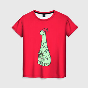 Женская футболка 3D с принтом ДИНОЗАВРИК  2022 , 100% полиэфир ( синтетическое хлопкоподобное полотно) | прямой крой, круглый вырез горловины, длина до линии бедер | 2021 | 2022 | динозаврик | динозаврики | динозавры | для друга | для подруги | дракон | дракончик | монст | монстры | новый год | подарок | рекомендации