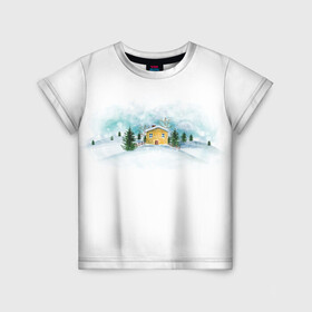 Детская футболка 3D с принтом Нежность. Зимний пейзаж , 100% гипоаллергенный полиэфир | прямой крой, круглый вырез горловины, длина до линии бедер, чуть спущенное плечо, ткань немного тянется | зима | зимний пейзаж | нежность | новогодний | пейзаж | снег