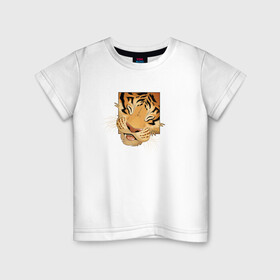 Детская футболка хлопок с принтом Моська Тигрёнка , 100% хлопок | круглый вырез горловины, полуприлегающий силуэт, длина до линии бедер | 2022 год | tigr | toger | год тигра | новый год 2022 | новый год тигра | тигр | тигра | тигрёнок