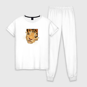 Женская пижама хлопок с принтом Моська Тигрёнка , 100% хлопок | брюки и футболка прямого кроя, без карманов, на брюках мягкая резинка на поясе и по низу штанин | 2022 год | tigr | toger | год тигра | новый год 2022 | новый год тигра | тигр | тигра | тигрёнок