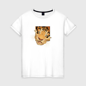 Женская футболка хлопок с принтом Моська Тигрёнка , 100% хлопок | прямой крой, круглый вырез горловины, длина до линии бедер, слегка спущенное плечо | 2022 год | tigr | toger | год тигра | новый год 2022 | новый год тигра | тигр | тигра | тигрёнок