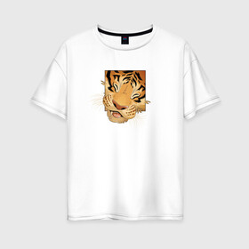 Женская футболка хлопок Oversize с принтом Моська Тигрёнка , 100% хлопок | свободный крой, круглый ворот, спущенный рукав, длина до линии бедер
 | 2022 год | tigr | toger | год тигра | новый год 2022 | новый год тигра | тигр | тигра | тигрёнок