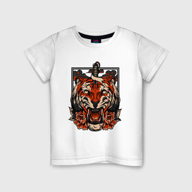 Детская футболка хлопок с принтом Японский дерзкий тигр , 100% хлопок | круглый вырез горловины, полуприлегающий силуэт, длина до линии бедер | 2022 год | tigr | toger | год тигра | новый год 2022 | новый год тигра | тигр | тигра | тигрёнок
