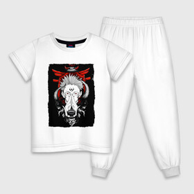 Детская пижама хлопок с принтом ЗАКЛИНАНИЕ ИТАДОРИ, СУКУНА , 100% хлопок |  брюки и футболка прямого кроя, без карманов, на брюках мягкая резинка на поясе и по низу штанин
 | anime | japan | japanese | jujutsu | jujutsu kaisen | kaisen | sukuna | tattoo | аниме | двуликий призрак | иероглифы | инумаки | итадори | итадори юдзи | магическая битва | нобара | панда | рёмен | рёмен сукуна | сатору | сукуна