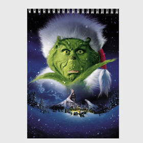 Скетчбук с принтом Гринч The Grinch , 100% бумага
 | 48 листов, плотность листов — 100 г/м2, плотность картонной обложки — 250 г/м2. Листы скреплены сверху удобной пружинной спиралью | grinch | гринч | дед мороз | джим керри | елка | кино | новый год | рождество | санта | снег | снежинка