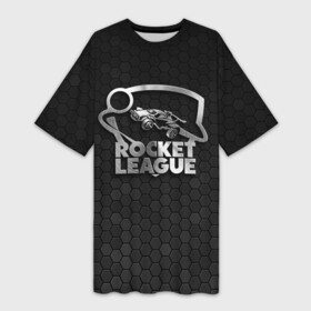 Платье-футболка 3D с принтом Rocket League Metal Logo ,  |  | auto | avto | car | race | rocket league | авто | гонки | машина | рокет лига | тачка