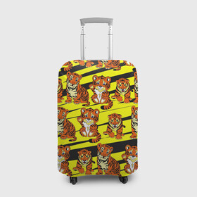 Чехол для чемодана 3D с принтом Няшные Тигрята , 86% полиэфир, 14% спандекс | двустороннее нанесение принта, прорези для ручек и колес | желтый | звери | кошка | полосатый | тигр | шерсть