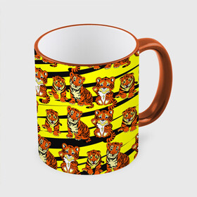 Кружка с принтом Няшные Тигрята , керамика | ёмкость 330 мл | желтый | звери | кошка | полосатый | тигр | шерсть