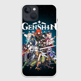 Чехол для iPhone 13 с принтом GENSHIN IMPACT HEROES SPACE ,  |  | Тематика изображения на принте: genshin impact | heroes genshi | альбедо | барбара | беннет | бэй доу | венти | гань юй | джинн | дилюк | диона | кли | кэ цин | кэйа | лиза | мона | нин гуан | ноэль | путешественник | рэйзор | сахароза | син цю | синь янь