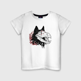 Детская футболка хлопок с принтом Fashionable avant garde wolf , 100% хлопок | круглый вырез горловины, полуприлегающий силуэт, длина до линии бедер | bones | fangs | fashion | flowers | hype | jaw | skull | teeth | vanguard | wolf | авангард | волк | зубы | клыки | мода | пасть | хайп | цветы | череп