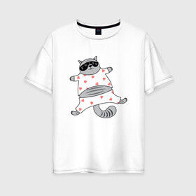 Женская футболка хлопок Oversize с принтом кот в пижаме , 100% хлопок | свободный крой, круглый ворот, спущенный рукав, длина до линии бедер
 | cat | love cat | котик | кото пижама | котэ | ночь | пижама | сердечки | сон