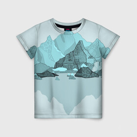 Детская футболка 3D с принтом Голубой горный пейзаж с темно-серыми тенями , 100% гипоаллергенный полиэфир | прямой крой, круглый вырез горловины, длина до линии бедер, чуть спущенное плечо, ткань немного тянется | голубые горы | горный | горный массив | горный пейзаж | горы | горы в снегу | для сноуборда | для туристов | заснеженные горы | зимние горы | зимний | лыжный | снежные горы | сноуборд