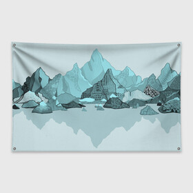 Флаг-баннер с принтом Голубой горный пейзаж с темно-серыми тенями , 100% полиэстер | размер 67 х 109 см, плотность ткани — 95 г/м2; по краям флага есть четыре люверса для крепления | Тематика изображения на принте: голубые горы | горный | горный массив | горный пейзаж | горы | горы в снегу | для сноуборда | для туристов | заснеженные горы | зимние горы | зимний | лыжный | снежные горы | сноуборд