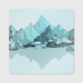 Магнит виниловый Квадрат с принтом Голубой горный пейзаж с темно-серыми тенями , полимерный материал с магнитным слоем | размер 9*9 см, закругленные углы | голубые горы | горный | горный массив | горный пейзаж | горы | горы в снегу | для сноуборда | для туристов | заснеженные горы | зимние горы | зимний | лыжный | снежные горы | сноуборд