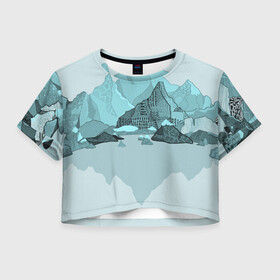 Женская футболка Crop-top 3D с принтом Голубой горный пейзаж с темно-серыми тенями , 100% полиэстер | круглая горловина, длина футболки до линии талии, рукава с отворотами | голубые горы | горный | горный массив | горный пейзаж | горы | горы в снегу | для сноуборда | для туристов | заснеженные горы | зимние горы | зимний | лыжный | снежные горы | сноуборд