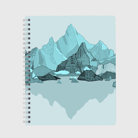 Тетрадь с принтом Голубой горный пейзаж с темно-серыми тенями , 100% бумага | 48 листов, плотность листов — 60 г/м2, плотность картонной обложки — 250 г/м2. Листы скреплены сбоку удобной пружинной спиралью. Уголки страниц и обложки скругленные. Цвет линий — светло-серый
 | голубые горы | горный | горный массив | горный пейзаж | горы | горы в снегу | для сноуборда | для туристов | заснеженные горы | зимние горы | зимний | лыжный | снежные горы | сноуборд