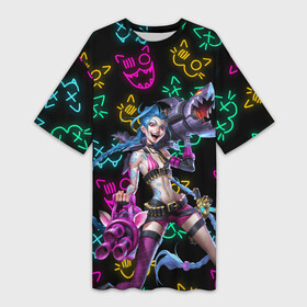 Платье-футболка 3D с принтом JINX ARCANE NEON MEOW LOL ,  |  | akali | arcane | fan | fan art | hero | jinx | kda | kda mas | league of legends | lol | meow | moba | neon | netflix | акали | аркейн | герой | джинкс | кда | лига легенд | лол | моба | неон | нетфликс | сериал