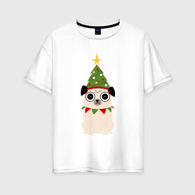 Женская футболка хлопок Oversize с принтом пёса-ёлка , 100% хлопок | свободный крой, круглый ворот, спущенный рукав, длина до линии бедер
 | dog | happy new year | дед мороз | детский новый год | ёлка | звездна | игрушки | новый год 2021 | собака | собаки